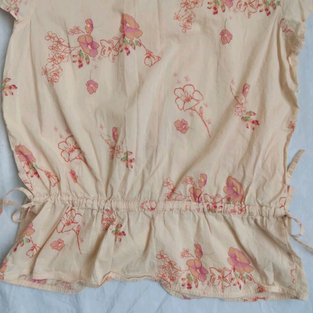 90s Y2K Fashion Bug Blouse Peach Floral Ties On The Sides Fairy Grunge Women's M - Picture 11 of 12